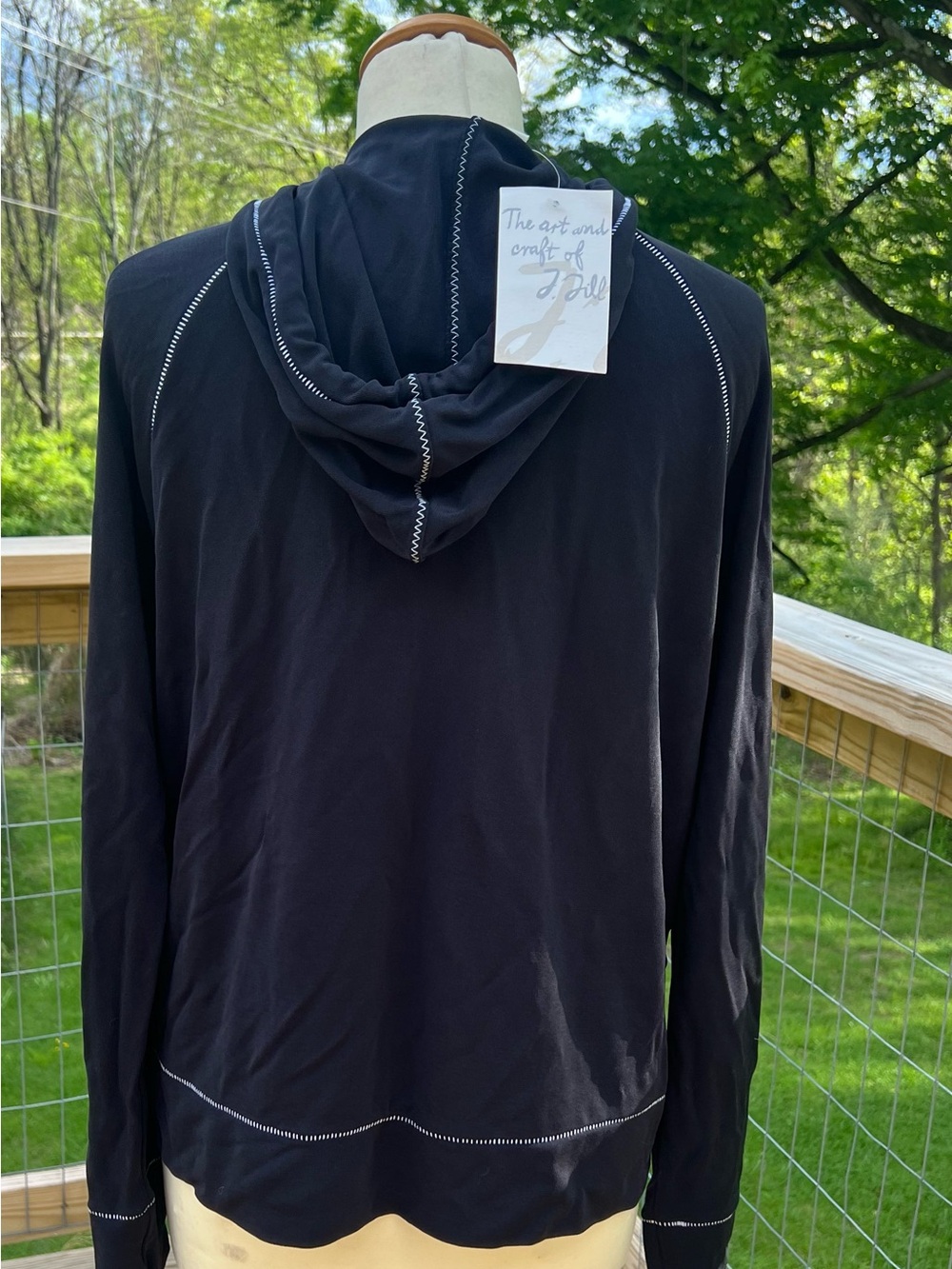 J. Jill Black Hooded Matte Jersey Jacket with Contrast Topstitching - Picture 2 of 11